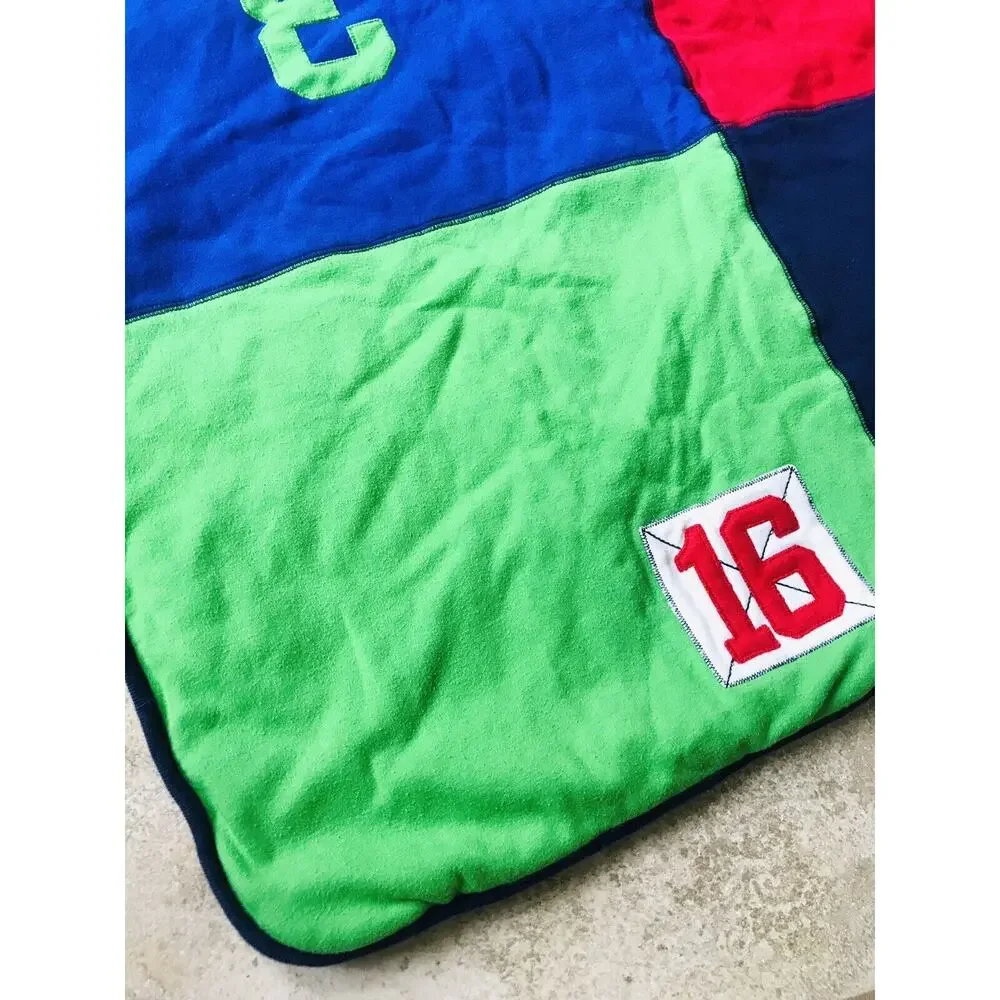 RARE Baby Gap Sports Square Baby Blanket Floor Pad Mat Red Blue Football Lovey